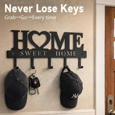 Solid Wall Mounted Key Rack With Five Heavy Duty Hooks Gonna Keep Your Daily Grind Organized Top Shelf Entryway Storage For Keys Bags And Pet Leashes Black