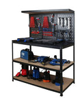 Heavy Duty Steel Workbench With Pegboard Shelves And Wide Top 330 Lb Capacity Multipurpose Garage And Workshop Storage Station