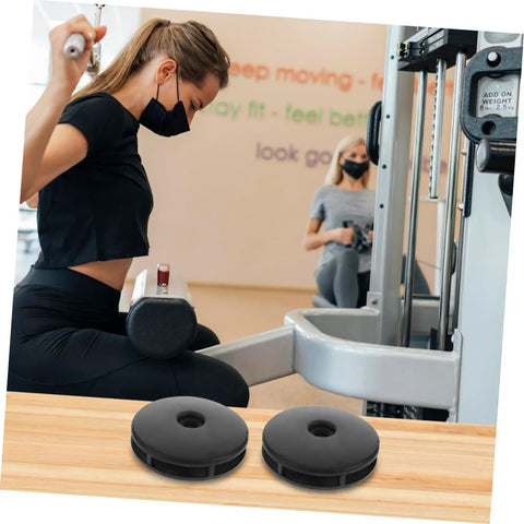 Smooth Rotation Pulley Wheel Covers For Gym Equipment, Noise Reduction Replacement Caps For Fitness Machines, Universal Fitness Pulley Covers, 2 Pairs, Durable Shield For Home Workout Gear black pulley covers on wood surface