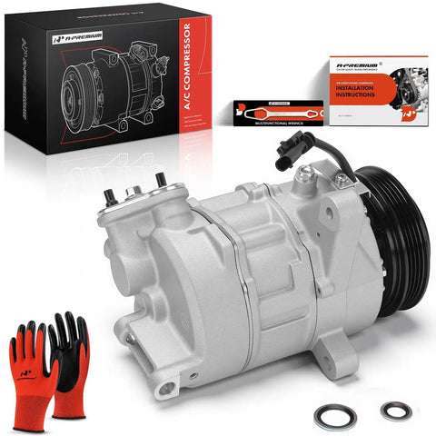 Premium AC Compressor With Clutch Replacement Straight Up Built Tough For Knockout Cooling On Your Daily Driver Compatible With Chevrolet Gmc Sierra Tahoe Yukon 60l Lfa 7sas18a Pag 46 Oil 4 Groove with installation manual and gloves.