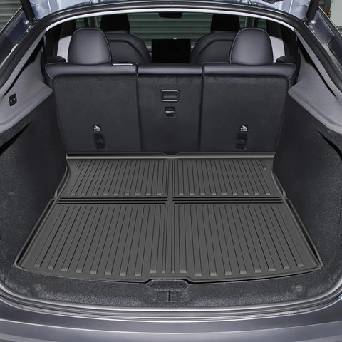 All Weather TPE Floor Mats And Cargo Liner Set For 2025 2026 Model Y Juniper Custom Fit 3D Scanned Contour in car trunk