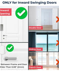 Guide showing Heavy Duty Door Reinforcement Lock Set 3 Inch Security Lock use only on inward swinging doors with proper gap