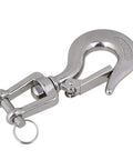 American Style 304 Stainless Steel Swivel Lifting Hook With Safety Latch robust design for boat trailer winch cables, 8mm pin size.