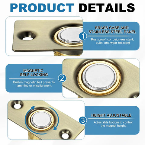 Magnetic Door Ball Catch Kit 8 Pack for Top Of Doors and Invisible Cabinet Doors with adjustable brass and steel panel details