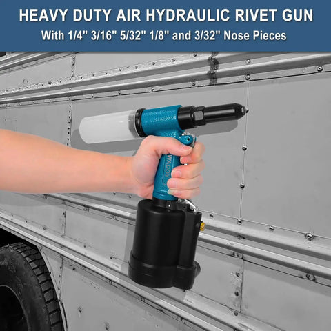 Solid As A Rock Heavy Duty Air Rivet Gun Kit Featuring Four Quick Change Nosepieces For Effortlessly Setting Aluminum Steel And Stainless Steel Rivets Up To Three Sixteenths Inch Industrial Pneumatic Tool Built To Crush Any Rigged Up Job Site Challenge
