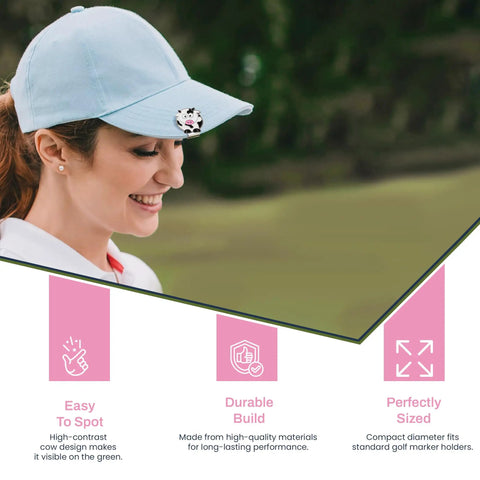 Cow Shaped Golf Ball Marker With Hat Clip Cute Durable Metal Golf Accessory For Women Golfers Fun Gift Idea Easy Hat Clip Attachment