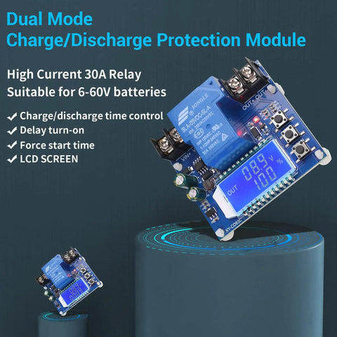 Heavy-Duty Badass Low Voltage Disconnect Switch For Batteries DC 6V To 60V With 30A Capacity showing LCD screen and relay.