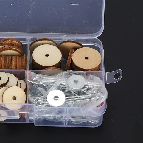 50 Set Doll Joints And Cotter Pins Skeleton Movable Joints For Teddy Bear Making Supplies with wood discs and pins in a box