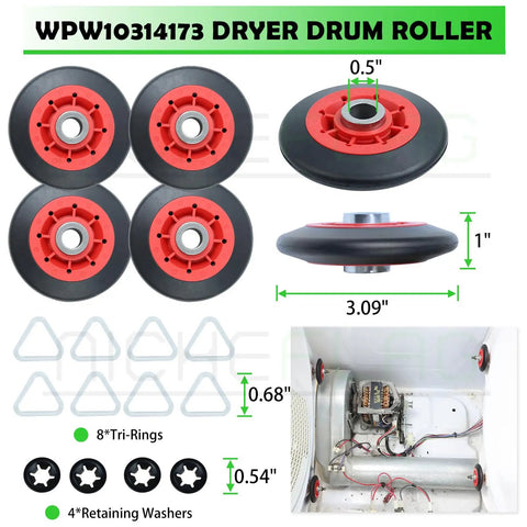 Master Grade Dryer Repair Kit Compatible With Whirlpool And Kenmore Featuring Solid Drum Rollers Idler Pulleys And Heavy Duty Drive Belt Zero Sweat Diy Setup with four drum rollers
