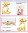 Heavy Duty Brass Battery Terminals Positive And Negative Hella Durable Universal Fit For Truck Boat Car Handles 300 Amps shown in hand.