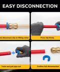 Step-by-step guide for easy disconnection of Half Inch Push To Connect Ball Valve Solid Brass Plumbing Shutoff for Pex and Cpvc tubing.