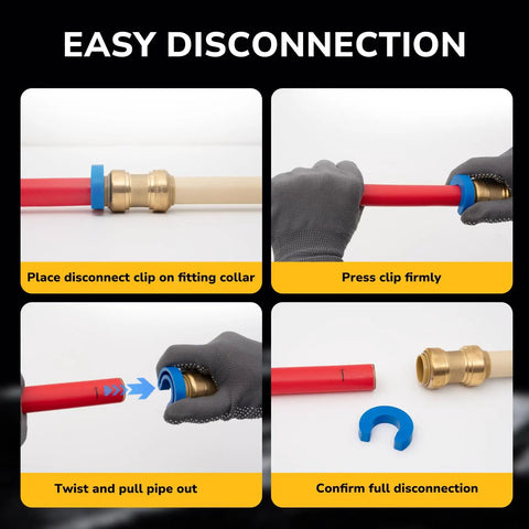 Instructions for easy disconnection of One Way Check Valve 1/2 Inch Slick Push To Connect Brass Fitting for PEX CPVC Copper Pipe.