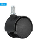 Close-up of a 1.5 Inch Stem Swivel Caster in black, part of a 6 pack of nylon 360 degree wheels with brakes for furniture replacement.