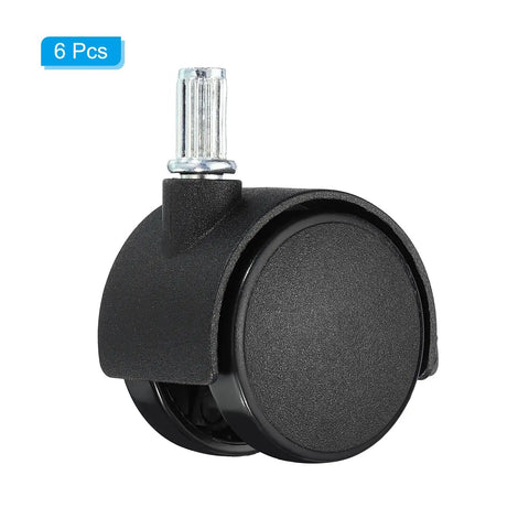 Close-up of a 1.5 Inch Stem Swivel Caster in black, part of a 6 pack of nylon 360 degree wheels with brakes for furniture replacement.