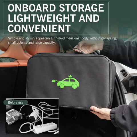 Waterproof EV Charging Cable Organizer Bag That Keeps Your Stash Shipshape With A Street Smart Rectangle Design Built Tough For Cars Trucks And Hassle Free Garage Storage, 18 x 10.7 x 4.7 inches.