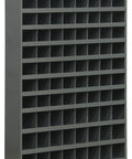 Built Tough Cold Rolled Steel Parts Bin Cabinet featuring 104 slots for tool organization in garage, gray finish.