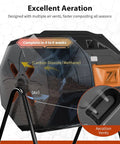 43-Gallon Dual Chamber Compost Tumbler With 360 Degree Rotating Design, Steel Frame, Aeration System, And Dual Sliding Doors