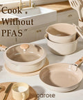 Nonstick Ceramic Cookware Set With Detachable Handle For Everyday Cooking on a kitchen counter