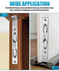 Two Sets Stainless Steel Flush Bolt For Double Doors Hidden Slide Bolt Latch Security Lock With Vertical Installation Easy To Install With Screws No Fuss Works On Wood And French Doors Durable Door Hardware For Smooth Quiet Locking And Clean Look shown installed on top and bottom of wooden and white doors
