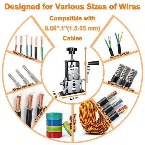 Manual Wire Stripping Machine For Scrap Copper Recycling 0.06 To 1 Inch Wires With Drill Powered Hand Crank Replacement Blades