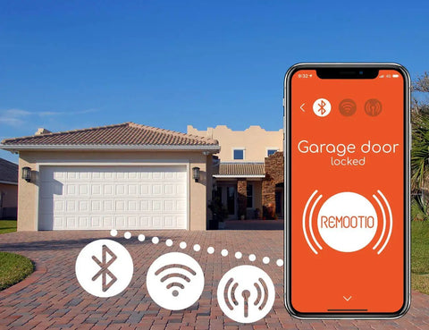 Smart Garage Door Opener With WiFi And Bluetooth, Control From iPhone And Android Apps, showing connected garage door app