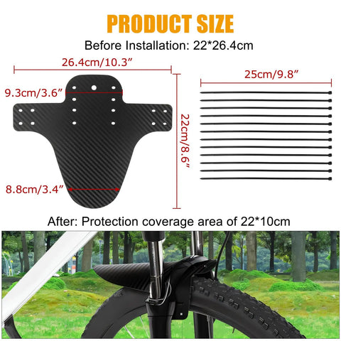 Universal Mountain Bike Mud Guards Front And Rear Set With 12 Ties Adjustable Fork Guards Fit Mini MTB Wheel Hub And Disc Brake Bikes Carbon Fiber Pattern