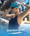 Swimmer wearing Dope Waterproof MP3 Player With Screen IPX8 8GB For Surfing And Swimming Supports Song Catalog and Folder Viewer