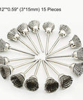 45 Piece Heavy Grade Stainless Steel Wire Brush Set For Drill And Rotary Tools With Badass Rust Removal Grinding Sanding Polishing Accessories Plus Standard One Eighth Inch Collet Fit For Knuckle Busting Jobs And Glossy Results, 15 pieces with different brush sizes.