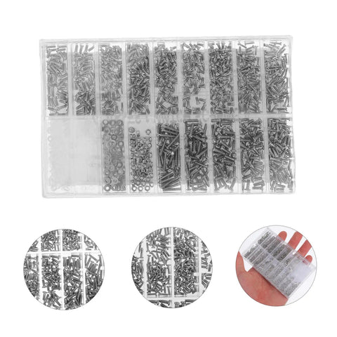 Stainless Steel Eyeglass Repair Kit With 1000 Tiny Screws Nuts And Washers In An Organized Storage Box For On-The-Go Repairs