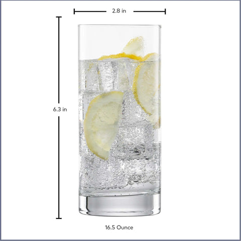 Paris Iceberg Long Drink Glasses Set Of 6, 16.5 Ounce Tritan Crystal Drinking Glasses for Long Cocktails with lemon slices.