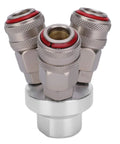 Heavy Duty 3 Way Quick Coupler For Air Tools And Pneumatic Systems With Chrome Plated Finish G One Quarter Inch Thread Carbon Steel