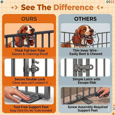 Extra Wide 60 Inch Free Standing Dog Gate For Home Doorways Rock Solid Metal Pet Fence comparison of features and durability.