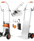 VEVOR Electric Stair Climbing Dolly 440 Lb Capacity Heavy Duty Hand Truck With 157.5 Inch Rope Folding Handle For Warehouse Logistics Moving Furniture Silver Fast Slow Speed Settings Effortless Load Transport Helper on stairs with accessories.
