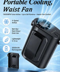 Ultra Lightweight Clip On Waist Fan For Outdoor Adventures Portable Belt Mounted Cooling Splash Proof ABS Build Everyday Gear For Hiking Camping Fishing And Biking