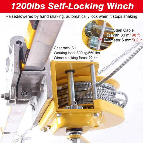 Straight Up Heavy Duty Confined Space Tripod With 1200 Lbs Rescue Winch And Fall Protection, Aluminum Manhole Access Kit For Sewer Rescue And Deep Well Safety Operations