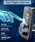 Keyless Entry Door Lock With Handle Set And WiFi App Control Fingerprint Scanner Electronic Keypad Deadbolt With One Time Code Auto Locking Four Unlocking Methods No Fuss Setup Remote Passcode And Backup Keys Easy To Install Oil Rubbed Bronze Finish with biometric identification and 99.9% recognition rate.