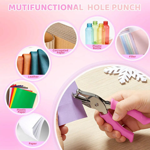 Two Pack Handheld Hole Punches With One Quarter Inch And One Eighth Inch Holes Soft Pink Grip Handy for Crafts