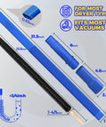Two Piece Dryer Vent Cleaner Kit with lint vacuum attachment and flexible brush in dark blue, dimensions shown.