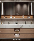 Top Tier Double Sink Bathroom Vanity Made From Solid Wood Featuring Integrated Ceramic Sink And Built In LED Defogging Mirror, dual sinks with LED mirror.