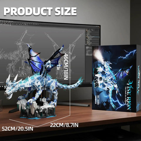 Dark Ice Dragon Building Block Set With Hand Crank Motion Movable Head Wings And Limbs Epic Fantasy Dragon Model Kit dimensions