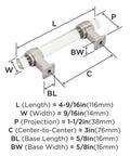 Diagram of Glacio Clear Satin Nickel Cabinet Pull 3 Inch Center To Center, detailed dimensions, 4-9/16 Inch Overall Length, Contemporary Drawer Handle