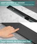 36 Inch Matte Black Linear Shower Drain With Reversible 2 In 1 Tile Insert Cover Built To Last 304 Stainless Steel showcased under water flow