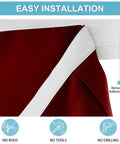 Close-up of Door Blackout Curtain With Self Stick Straps No Drill Easy Fit One Panel Burgundy Red 26 By 40 Inches Kit Included