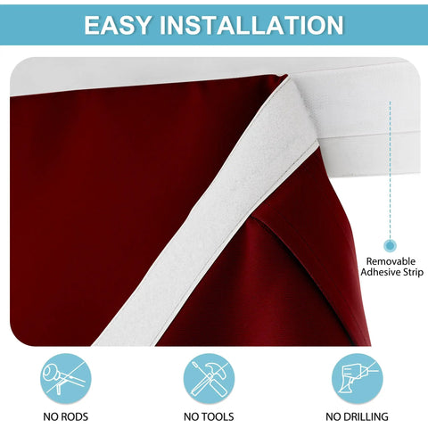 French Door Curtain Panel Privacy Blackout Tie Up Shade In Burgundy Red 26 By 72 Inches No Drill Easy Install With Adhesive Straps