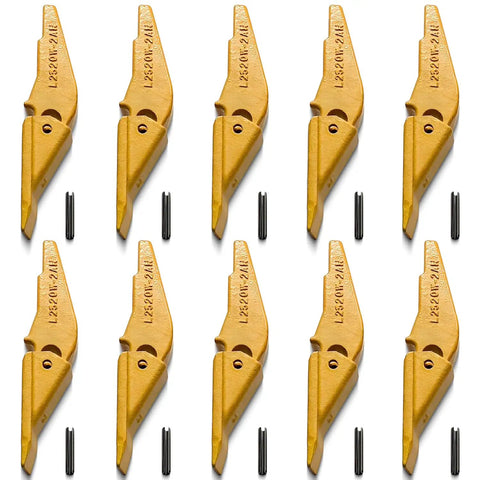Weld On Flush Mount 2A Bucket Shanks And L2520W 2AH Teeth With Pins For Backhoe And Mini Excavator Buckets Beefy Heavy Duty Digging Teeth Adapter Set 10 Piece shown in a grid.