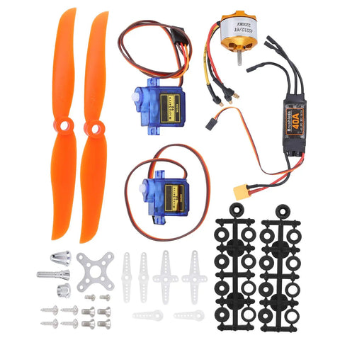 RC Plane Motor Kit With 2212 KV2200 Brushless Motor 40A XT60T ESC SG90 Servo 6035 Propeller And Accessory Set components layout