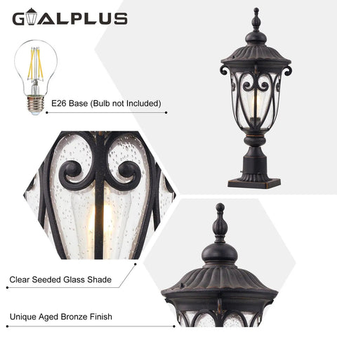 Vintage Outdoor Post Light With Pier Mount 24 Inch High Yard Lantern In Antique Bronze Weatherproof Aluminum Pole With Seeded Glass Shade