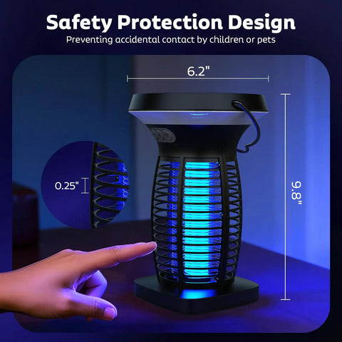 Solar Powered Bug Zapper Outdoor All Weather Waterproof Mosquito Fly Trap 4200V Electric Grid Rechargeable Battery in action