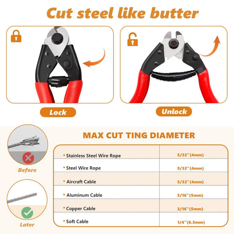 Universal Bike Brake Cable Kit And Housing Replacement Set with stainless steel cable cutter, lock and unlock mechanism shown.
