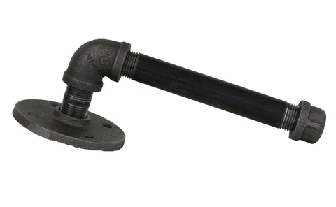 Half Inch Black Steel Pipe Nipples And Fittings Assorted Pack For DIY Home Furniture Decor Sixty Six Piece Set Including One Half Inch Black Threaded Nipples And Fittings For Bedroom Bath Kitchen And Dining Room Projects showing elbow joint and flange attachment